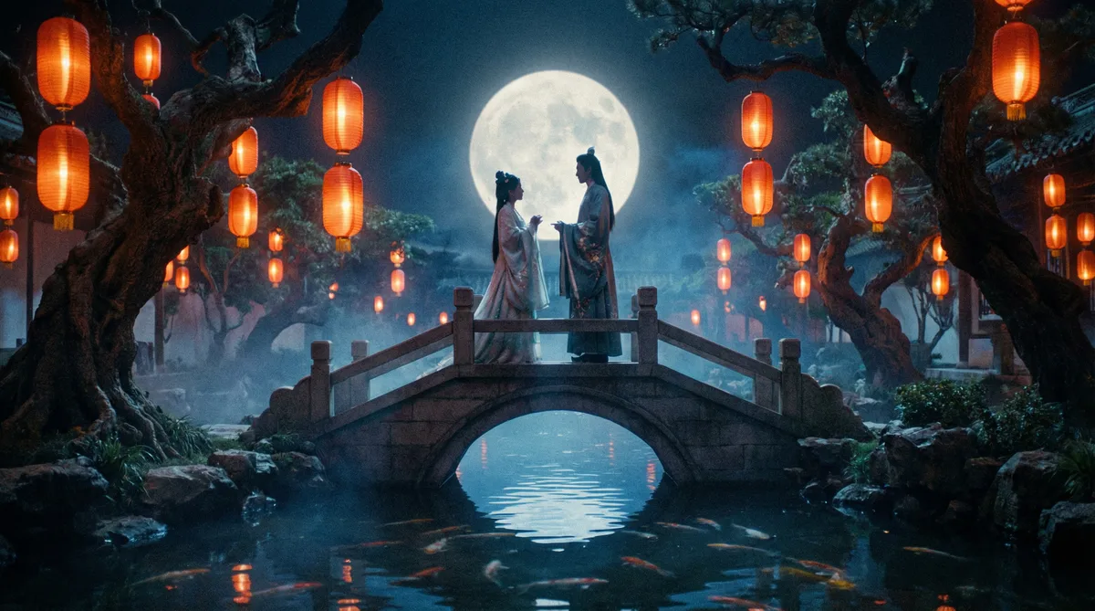 狠狠撸古典爱情片拍摄剧照-月下花园场景